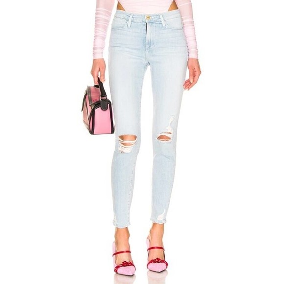 FRAME Le High Skinny Jeans Light Blue Rush Distressed Ripped Size 30 - Picture 5 of 12
